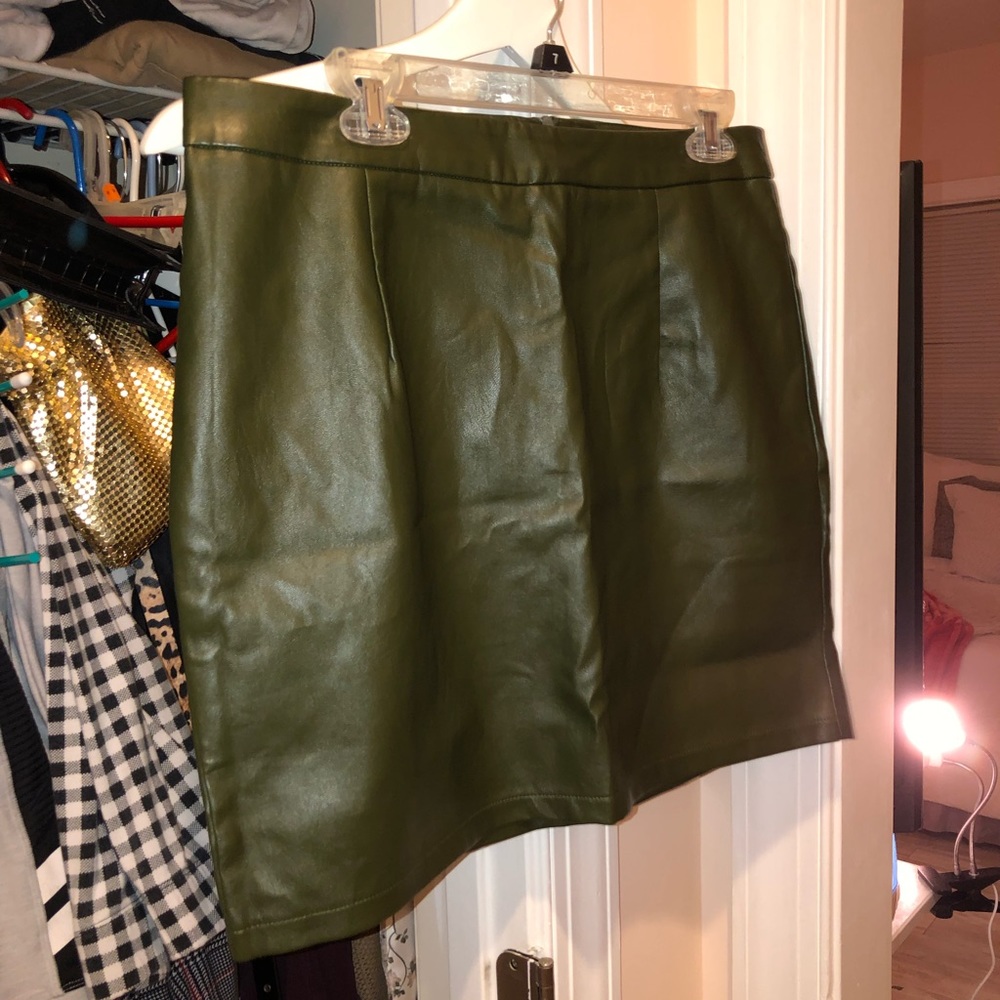 Boohoo Faux Olive Green Skirt